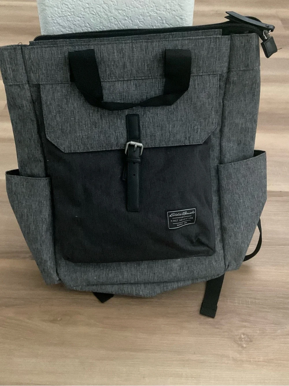 Eddie Bauer Gray and Black Roll-Top Backpack Tote